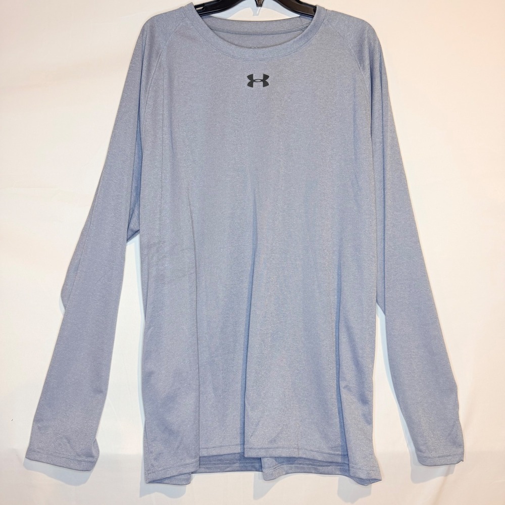 Under Armour HeatGear Mens 3XL Long Sleeve Shirt Light Blue Heathered Training